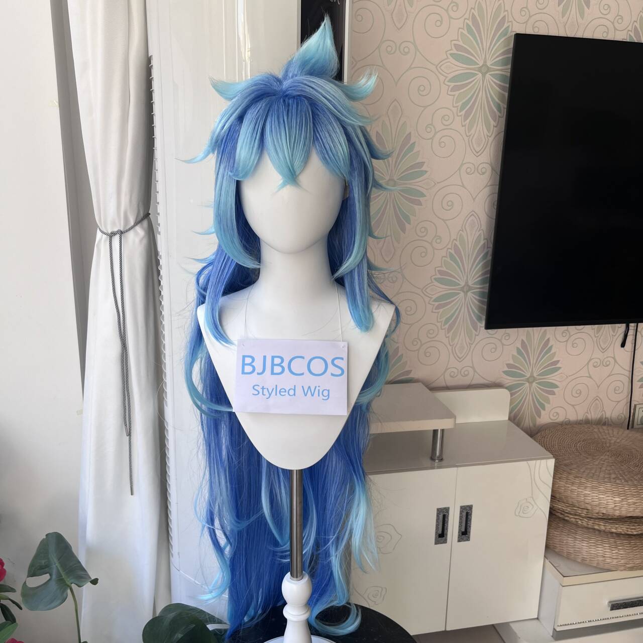 Anime Cosplay Blue Hair - Peruca Estilizada Idia Cosplay Anime Twisted