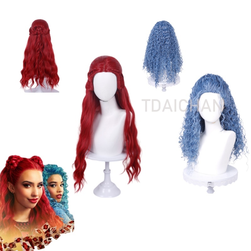 Peruca Cacheada Vermelha para  - Anime Cosplay Blue Hair avaliação e preço